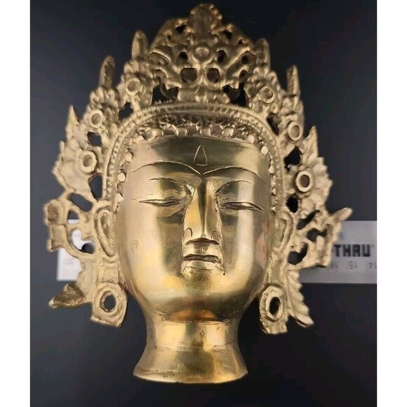 Tibetan Buddhist Tara Indian Brass Goddess Head - Picture 11 of 16